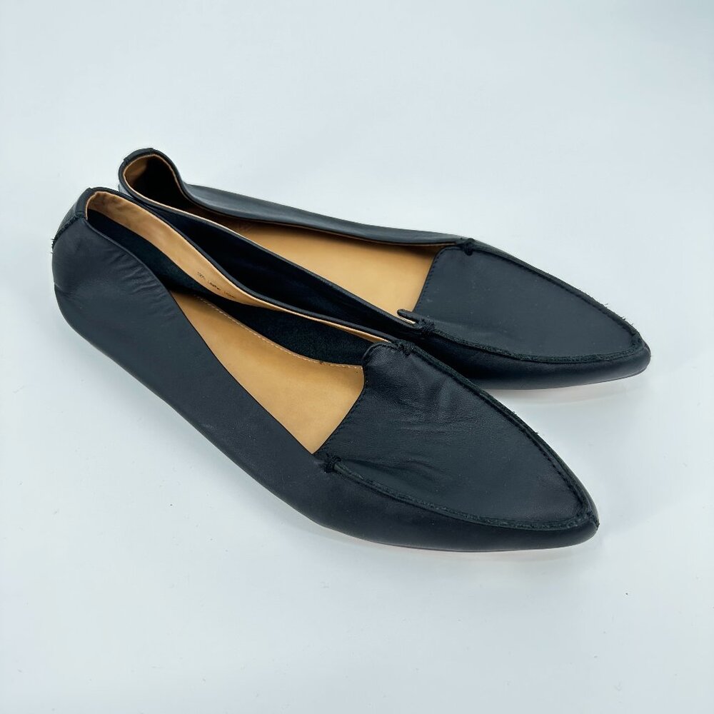 J. Crew Factory Edie Black Leather Pointed Toe Ballet Flats Women's 9 Shoes